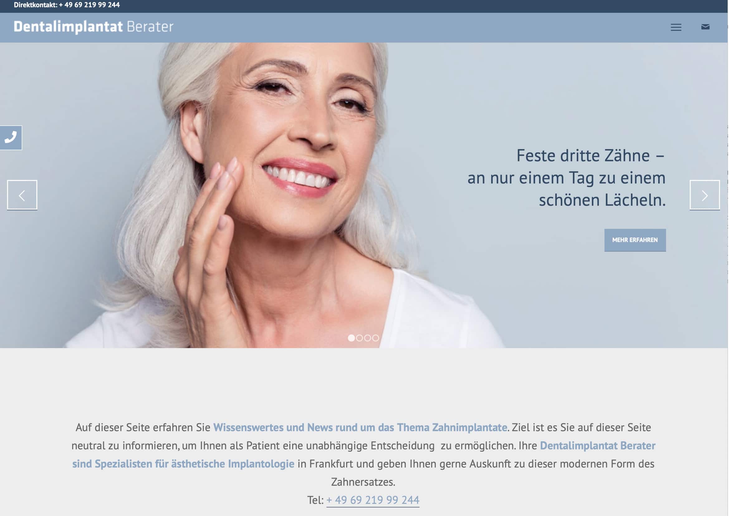 Webdesign Entwicklung für Zahnimplantat Berater Homepage Entwicklung für Zahnimplantat Berater