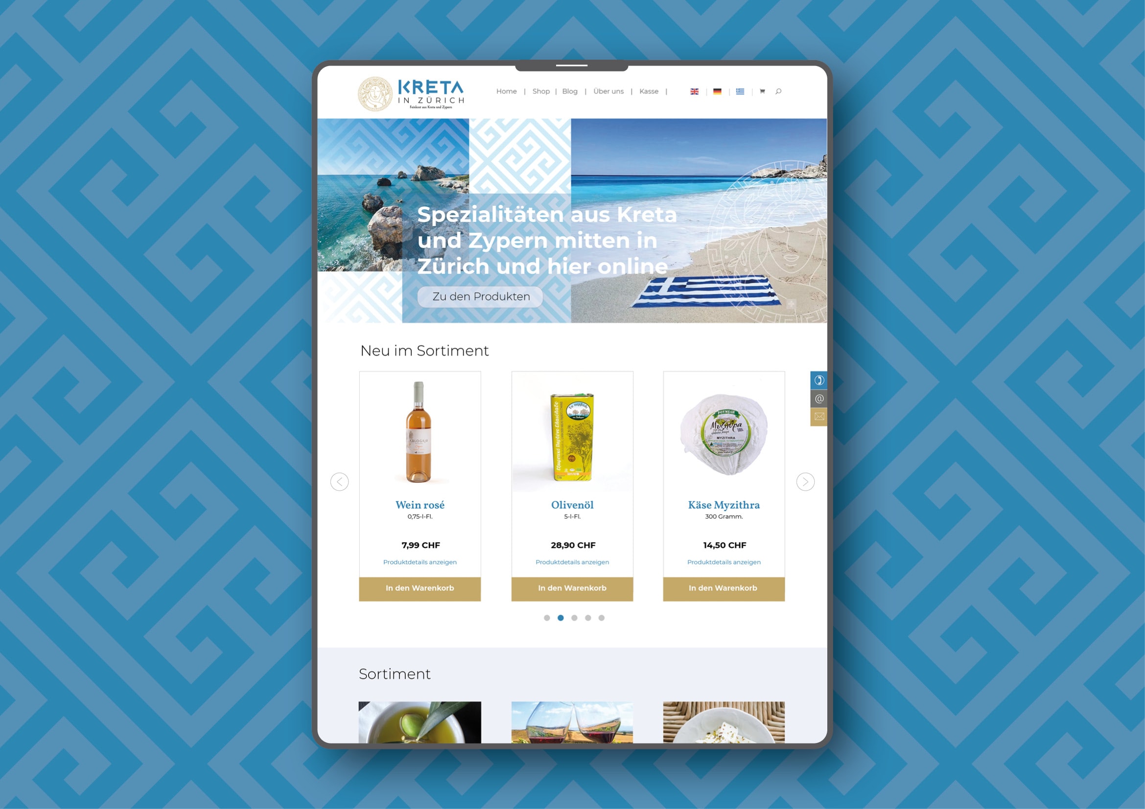 Entwicklung Webdesign für Onlineshop Kreta in Zürich Webdesign für Onlineshop Kreta in Zürich