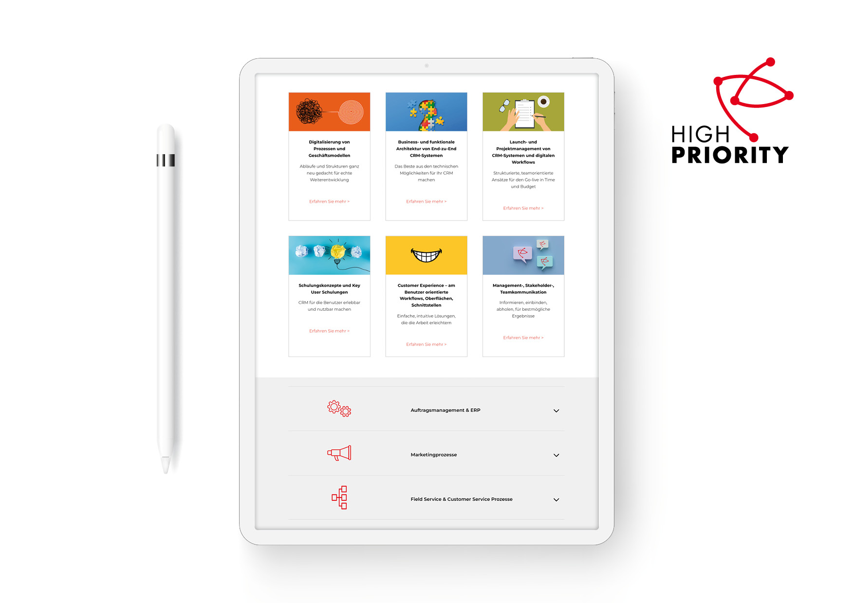 Webdesign und Programmierung der Homepage für das Beratungsunternehmen High Priority GmbH durch Webdesigner Ronald Wissler