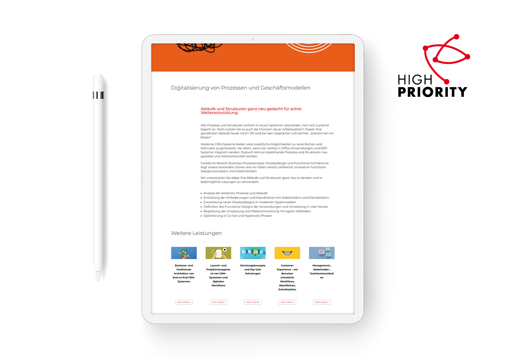 Webdesign und Programmierung der Homepage für das Beratungsunternehmen High Priority GmbH durch Webdesigner Ronald Wissler