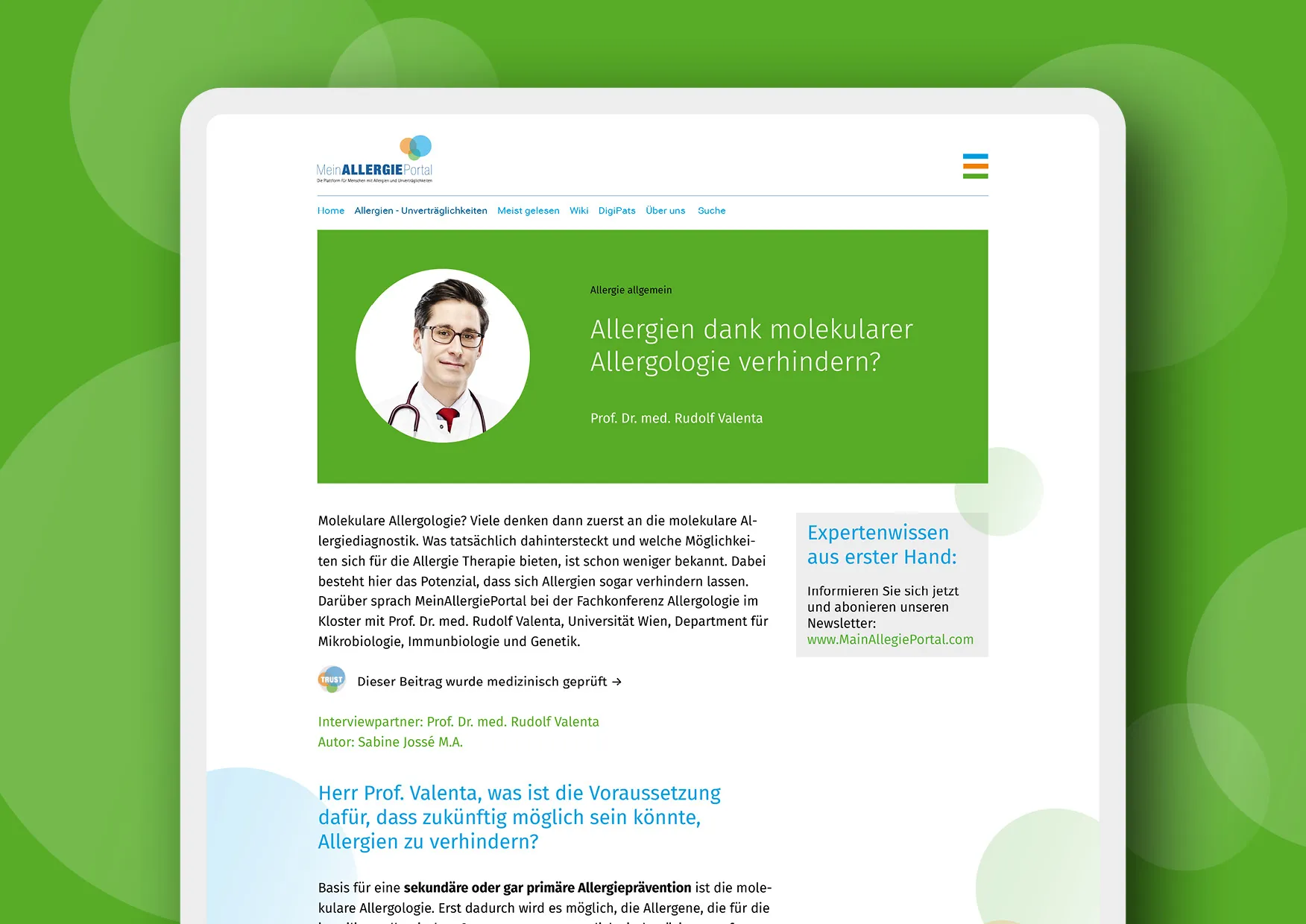 Landinpage und Website erstellen Mein Allergie Portal Gesundheitsbranche Webdesigner