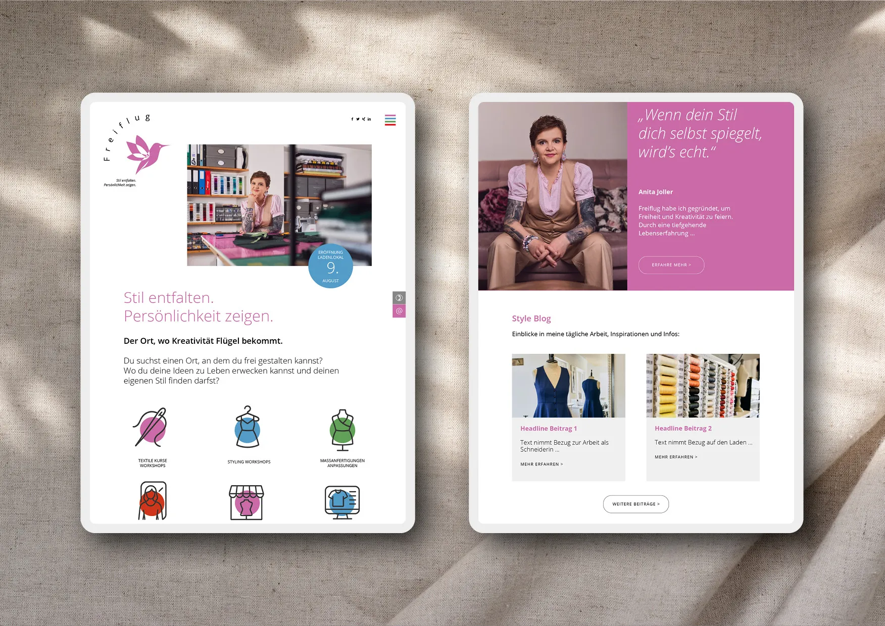 Website-Erstellung-Logodesign-Imageberaterin-Modedesignerin-02 Webdesign und Corporate Design Entwicklung für Schneiderin und Stilberaterin durch Webdesigner Ronald Wissler aus Zürich