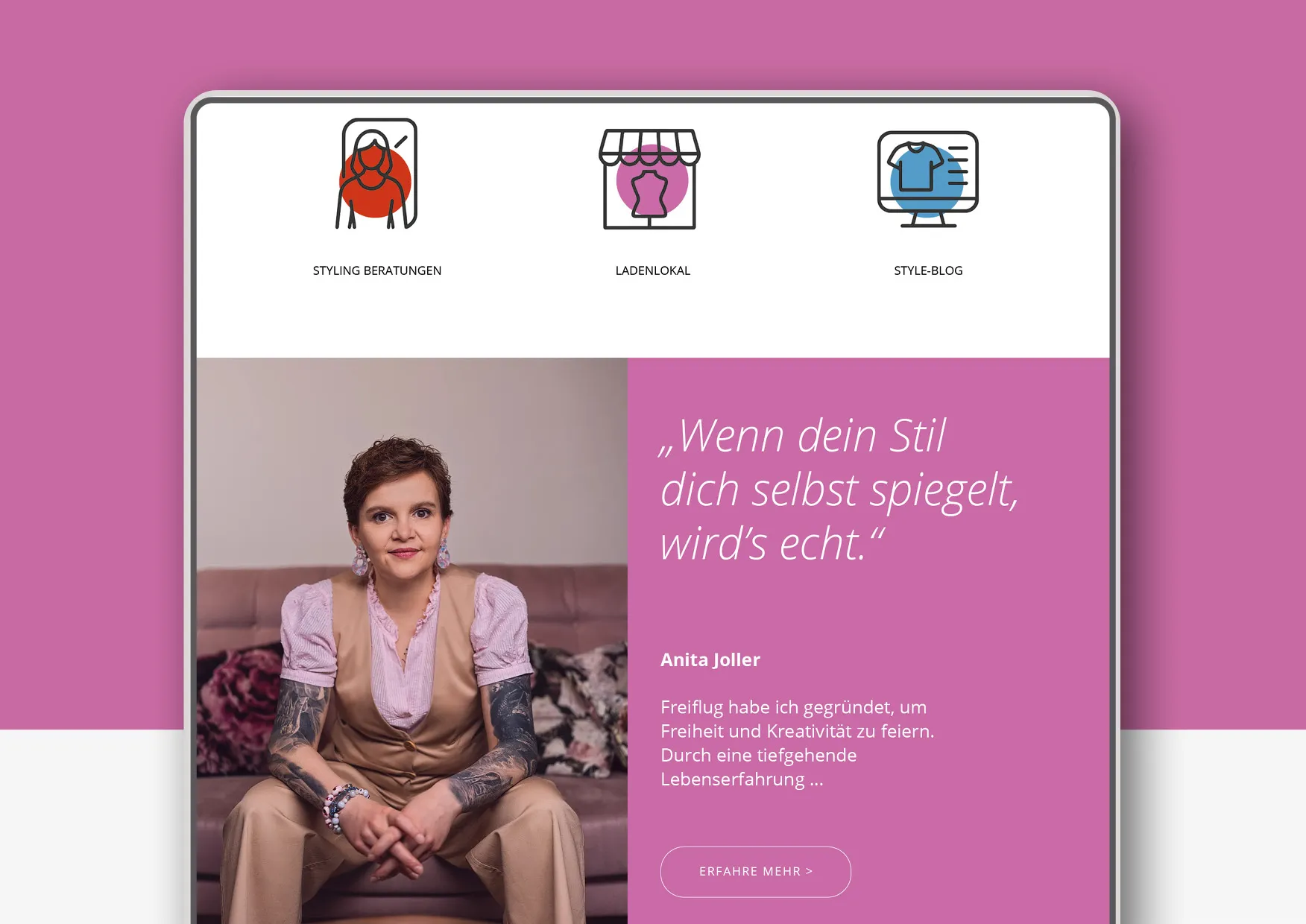 Website-Erstellung-Logodesign-Imageberaterin-Modedesignerin-04 Webdesign und Corporate Design Entwicklung für Schneiderin und Stilberaterin durch Webdesigner Ronald Wissler aus Zürich