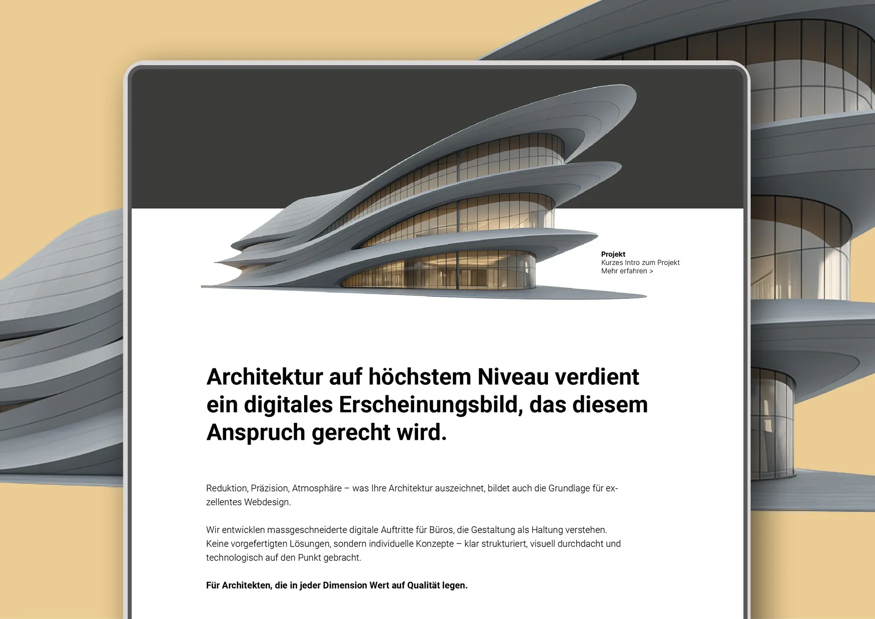 Premium Webdesign für Architekturbüros, Immobilienunternehmen und Projektentwickler durch Webdesigner Ronald Wissler, Zürich, Schweiz Premium Webdesign für Architekturbüros, Immobilienunternehmen und Projektentwickler durch Webdesigner Ronald Wissler, Zürich, Schweiz