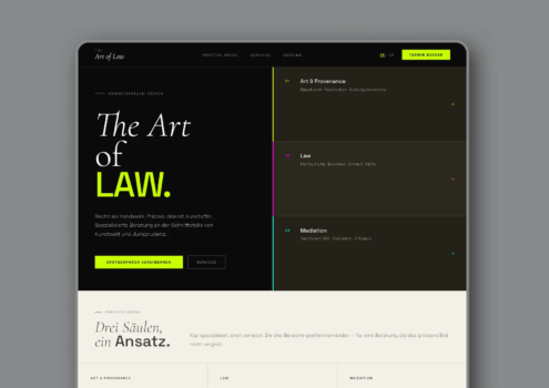 Webdesign Simulation Website Anwaltskanzlei The Art of Law Zürich